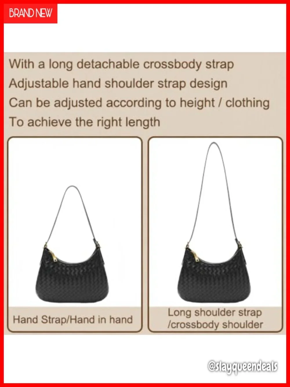 Woven Leather Hobo Shoulder Bag Crossbody Tote Purse Handbag Women Zipper